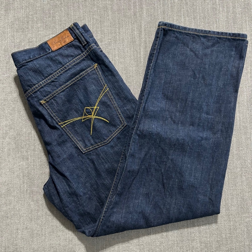 Sean John Jeans Mens 36 Dark Blue Relaxed Straight Leg Embroidered Y2K